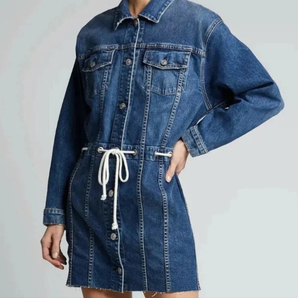 HUDSON Denim Button-Up Dress with Drawstring Waist